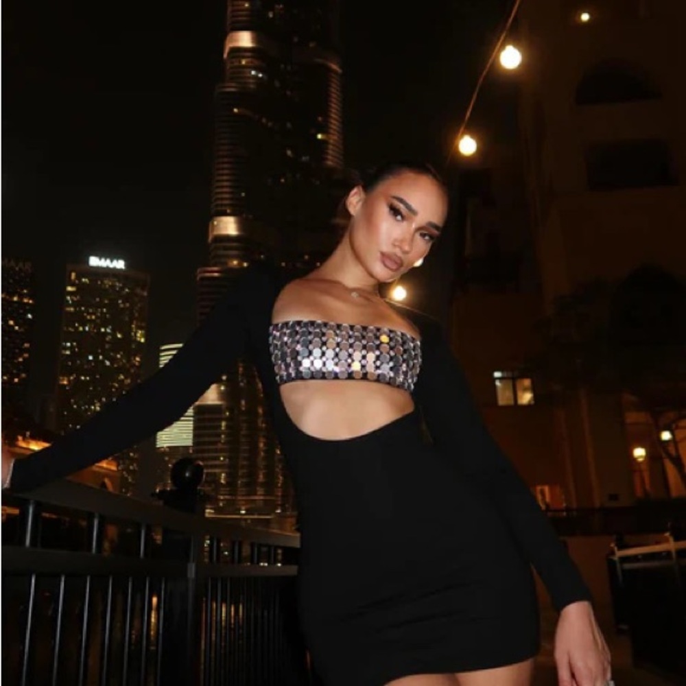 Harlee Embellished Mini Dress - Black